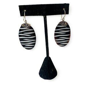 Bali Designs shell sterling & 18k brown boho zebra print dangle earrings NWOT